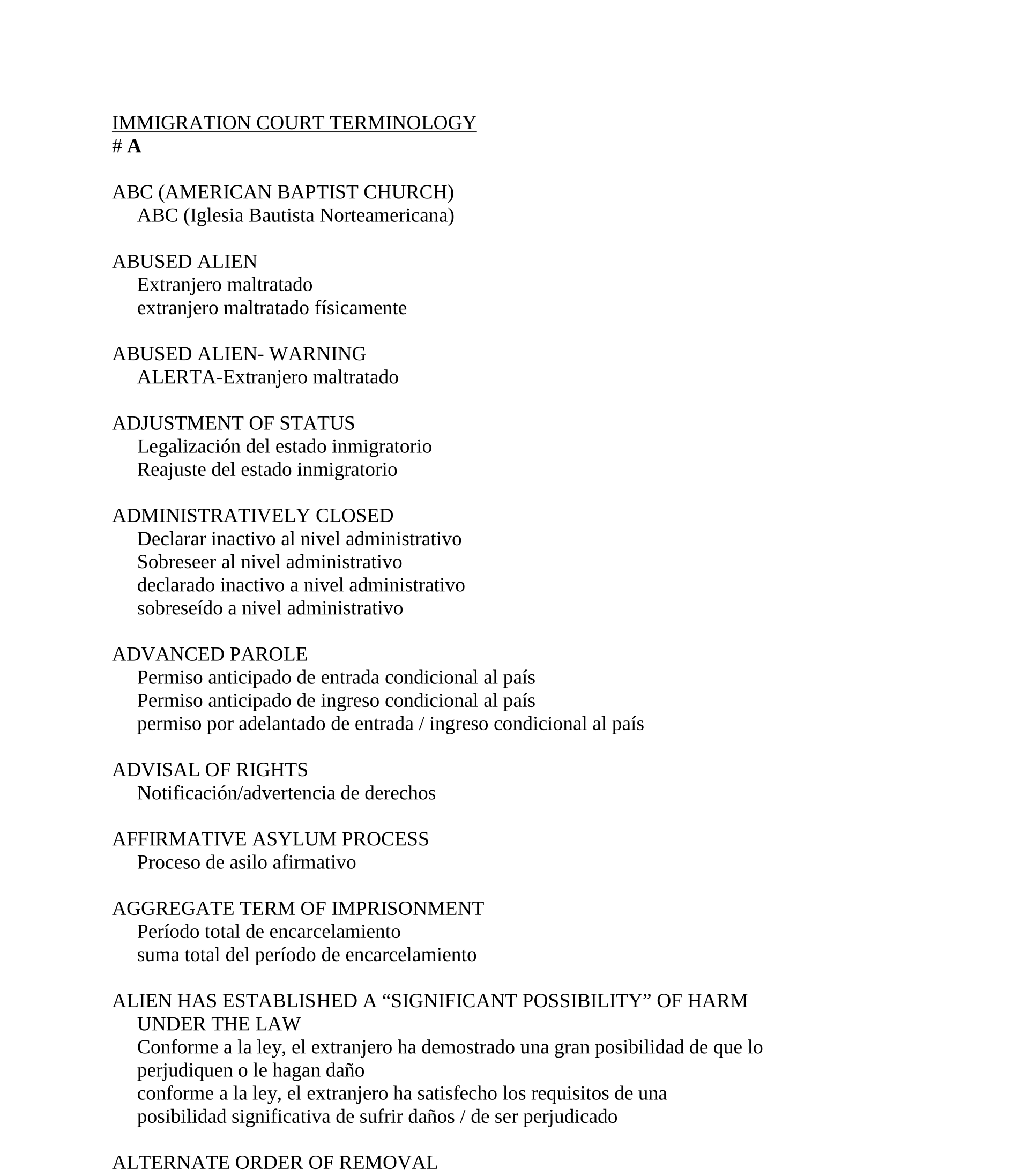 Cover of EOIR Glossary Part I